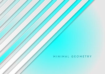 Blue and white paper stripes geometric minimal abstract background. Vector design