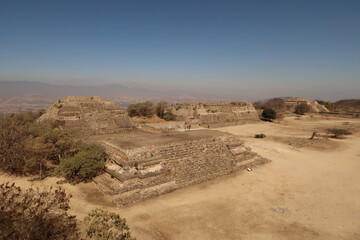 View from the South Platform onto the Gallery/Palace of the Dancers/Danzantes at the archaeological site of Monte Alban, Oaxaca, Mexico