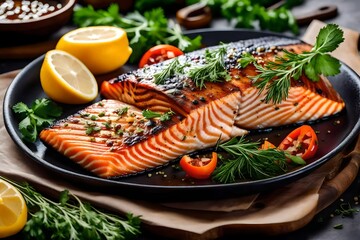 grilled salmon with lemon and vegetables