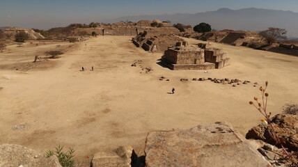 View from the top of the South Platform on the Plaza Central/Main Square/Central Plaza on the Archaeological Site of Monte Alban, Oaxaca, Mexico