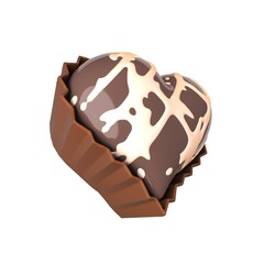 chocolate candy in heart form 3d illustration on a white background, 3d rendering.