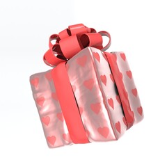 red gift box with hearts isolated 3d illustration on white background