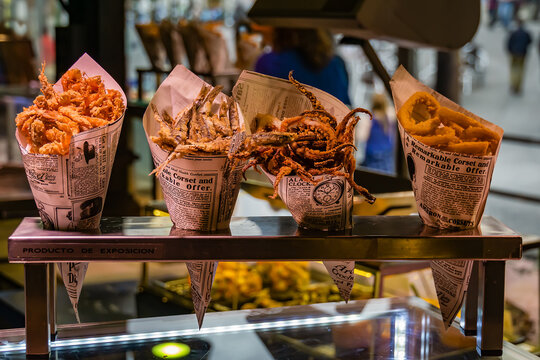 Madrid Market Mercado de San Miguel - fresh produce and specialty food and tapas. MADRID, SPAIN.