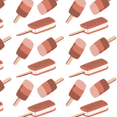 seamless pattern with waffle ice cream and different chocolate ice cream. Vector illustration isolated. 