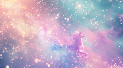 Rainbow unicorn background. Pastel glitter pink fantasy galaxy. 
