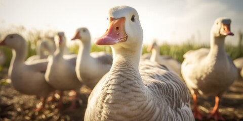Obraz premium Ducks in a rural farming scene, showcasing the variety of wildlife in a natural environment.