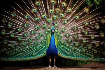 Tuinposter A stunning image of a peacock proudly displaying its vibrant fan of feathers, A peacock showing its beautiful plumage in a courtship dance, AI Generated © Iftikhar alam