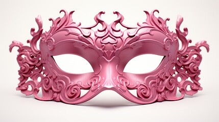 Elegance Unveiled: A stunning 3D illustration of a pink Venetian carnival mask. Isolated on a white background, this front-view masterpiece exudes charm.