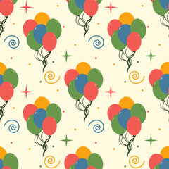Seamless colorful pattern of balls and doodles. Great for birthday parties, textile, banners, wallpaper, packaging - vector design
