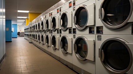 rows of large washing machines