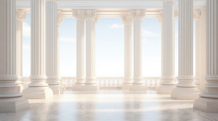 3D illustration of classic marble stone columns forming a majestic colonnade.