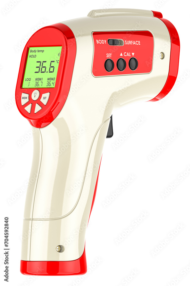 Poster digital non-contact infrared thermometer, 3d rendering isolated on transparent background