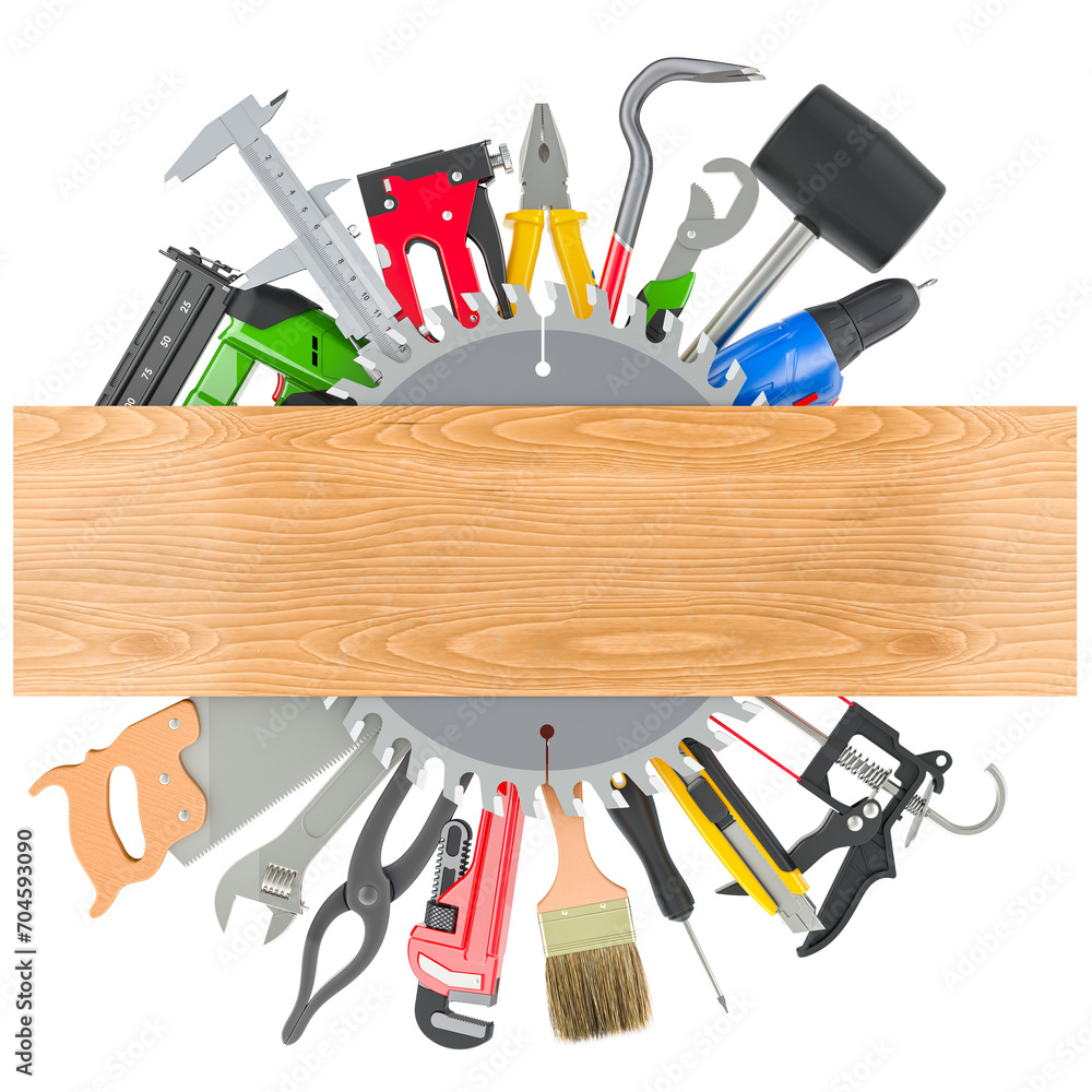 Poster set of construction tools. assortment of work tools, 3d rendering isolated on transparent background