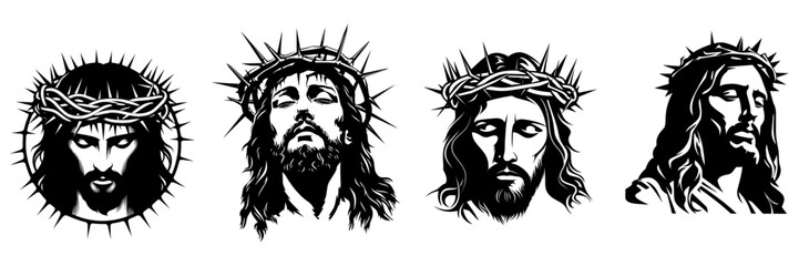 Set of Christ Jesus black silhouette, vector illustration.
