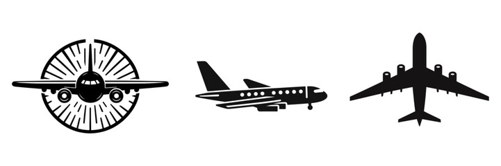 Set of plane, flight transport symbol, travel sign, vector illustration. - obrazy, fototapety, plakaty