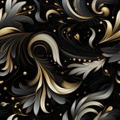 Swirling Golden Florals on Black
