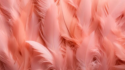 Soft fluffy bird feather closeup in peach fuzz color