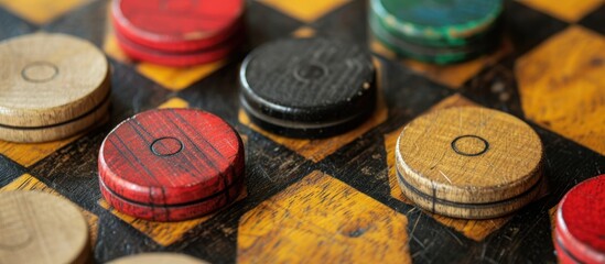 Close-up picture of the checkers board game. - obrazy, fototapety, plakaty