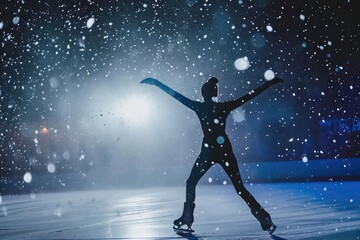 Professional ice skater model performing in a winter wonderland ice show