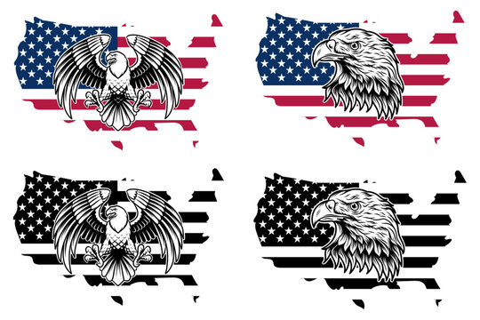 Eagle With American Flag Bundle, American Flag T-shirt, USA map with Eagle vector, 4th of July, USA map with Eagle Silhouette, USA Distressed flag Illustration, Eagle American Flag, Eagle Flag clipart