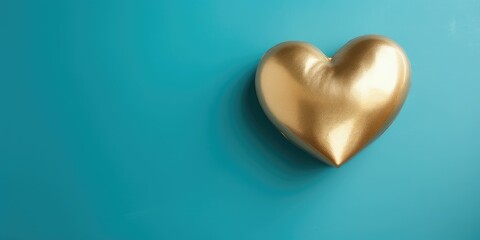 A smooth golden heart on a turquoise background, Valentine's Day card background