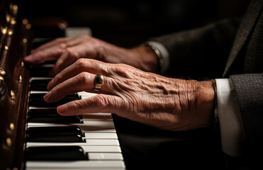 Fototapeta na wymiar Alter Mann spielt das Klavier, Pianist für klassische Musik, Kunst und Kultur