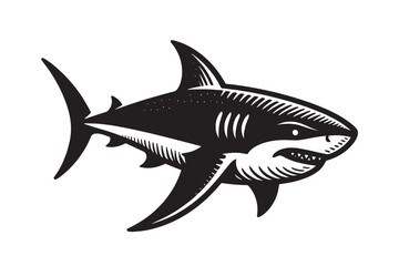 Shark. vector black flat illustration. Icon, logo. Sketch in ink
