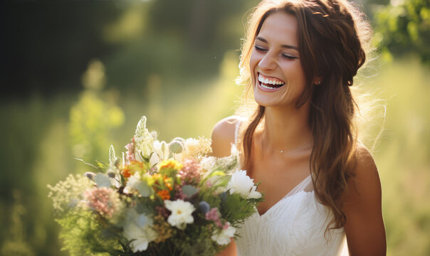 Beautiful woman in bride day.  Luxury wedding girl posing and smiling at bride photo shooting