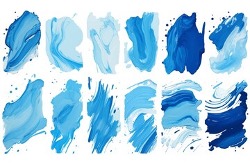 Experience the vibrancy of this assortment of blue marker paint strokes, featuring different saturations and hues ranging from sky blue to navy - obrazy, fototapety, plakaty
