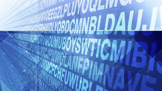Characters of alphabet letters create typographic chaos on world map forming stylish and modern art pattern. This random composition of encrypted text inspires design and education in digital chaos