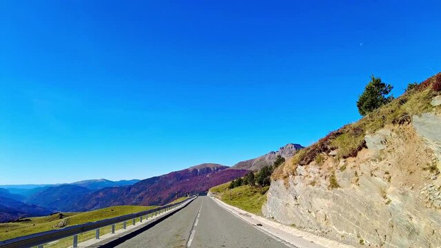 Driving through the Roncal Valley, Valle de Roncal in Navarre, Navarra in Spain, Europe