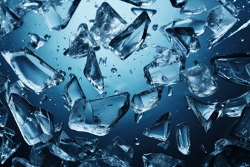 Pieces of broken glass on a dark blue background