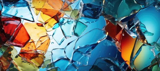 The background is made of shards of colored glass. Close-up - obrazy, fototapety, plakaty