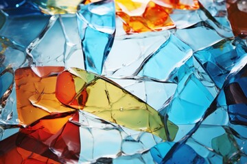 The background is made of broken colored glass. Close-up