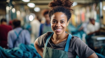Portrait of a smiling African American woman in a factory