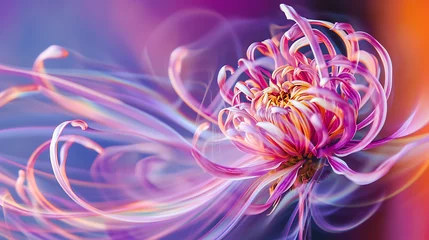 Poster Ephemeral Elegance: Macro Marvel of a Spiraling Spider Chrysanthemum in Radiant Light Trails © LiezDesign