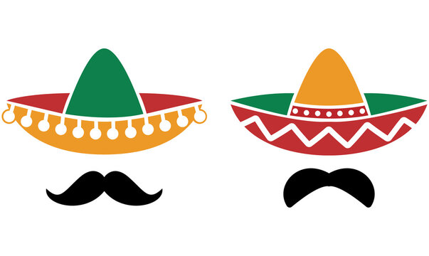 Ranch hat and mustache hat. Cinco de Mayo mexican celebration vector icon illustration