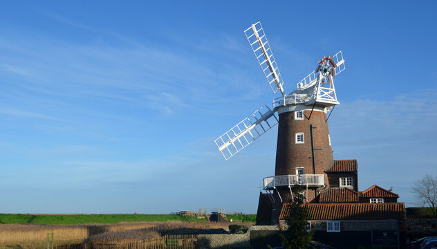 Cley windmill and marshes North Norfolk England.