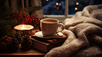 Obraz na płótnie Canvas Christmas night at home with hot cocoa 