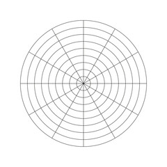 Obraz premium Wheel of life template. Polar grid of 12 segments and 8 concentric circles. Coaching tool for visualizing all areas of life. Blank polar graph paper. Circle diagram of life style balance. Vector icon.