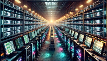 High-Tech Cryptocurrency Mining Farm with Advanced Data Center Infrastructure