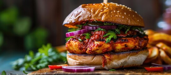 Tandoori chicken sandwich burger - obrazy, fototapety, plakaty