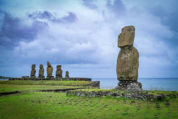 moais in Tahai, Rapa Nui, Easter Island