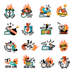 Deadline symbols. Logo or badges business busy deadline time recent vector templates set