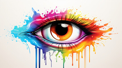 Girl colorful and natural rainbow eye on white