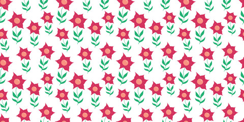 Flower seamless Pattern on white background. Spring floral repeating design for print. Flat summer vector texture. Botanical minimalistic ornament. Nature background for textile and wrapping