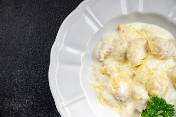 gnocchi cream cheese sauce potato dough second course fresh delicious healthy eating cooking...