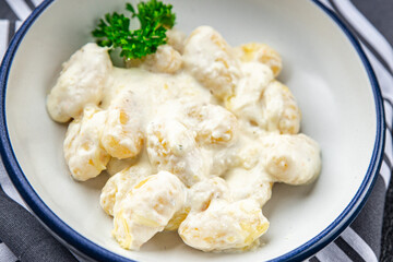 gnocchi cream cheese sauce potato dough second course fresh delicious healthy eating cooking...