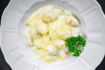 gnocchi cream cheese sauce potato dough second course fresh delicious healthy eating cooking...
