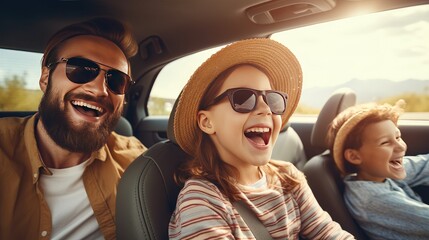 happiness of a family riding together in a car—a heartwarming image radiating family bonding, travel joy, and the memorable moments created on the road,